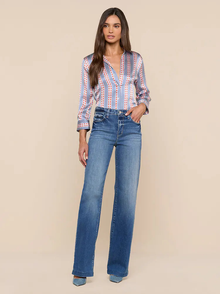 Dani Silk Blouse in Blue/Red Textured Stripe