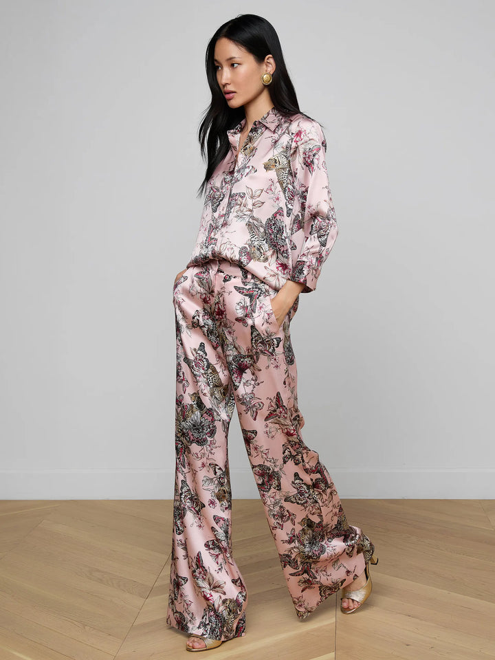 Dani Silk Blouse in Light Nectar Pink Small Multi Butterfly Jungle