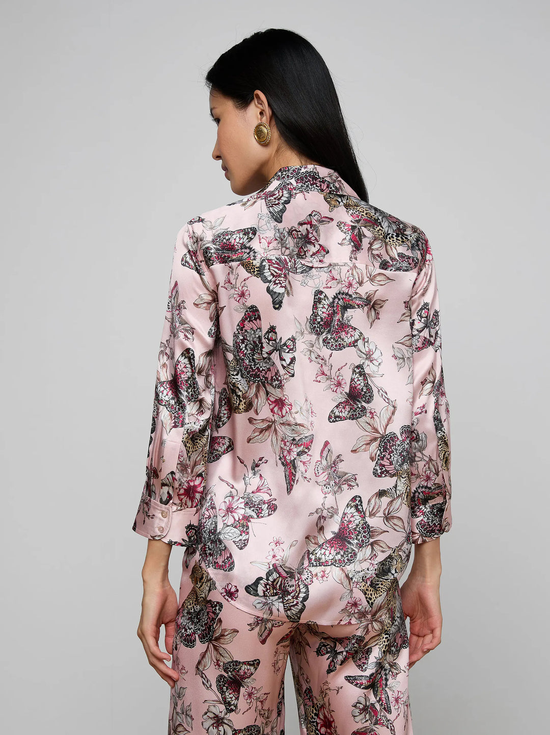 Dani Silk Blouse in Light Nectar Pink Small Multi Butterfly Jungle