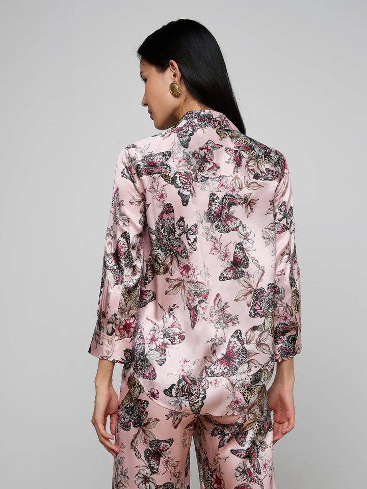 Dani Silk Blouse in Light Nectar Pink Small Multi Butterfly Jungle