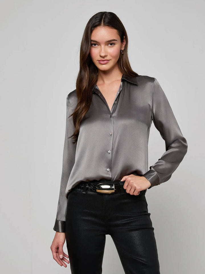 Tyler Silk Blouse in Medium Grey