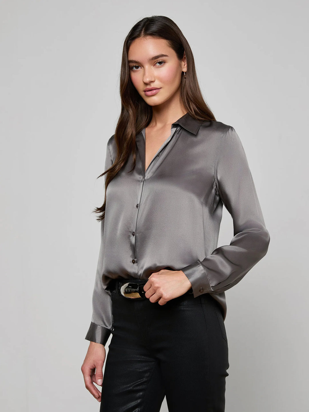 Tyler Silk Blouse in Medium Grey