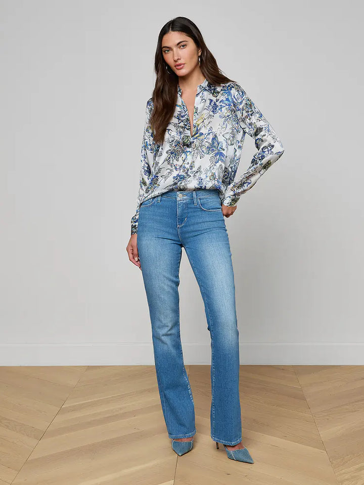 Tyler Silk Blouse in Grey Multi Watercolor Butterfly