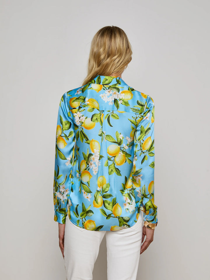 Tyler Silk Blouse in Sky Blue/Yellow Floral Lemon
