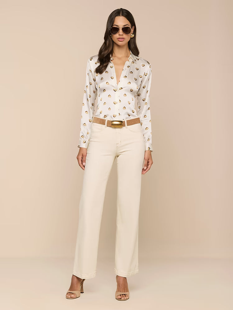 Tyler Silk Blouse in Vintage White/Gold Heart Stud