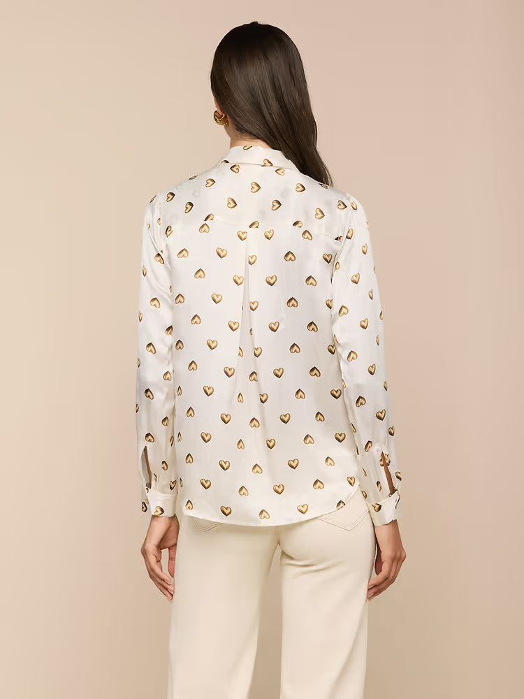Tyler Silk Blouse in Vintage White/Gold Heart Stud