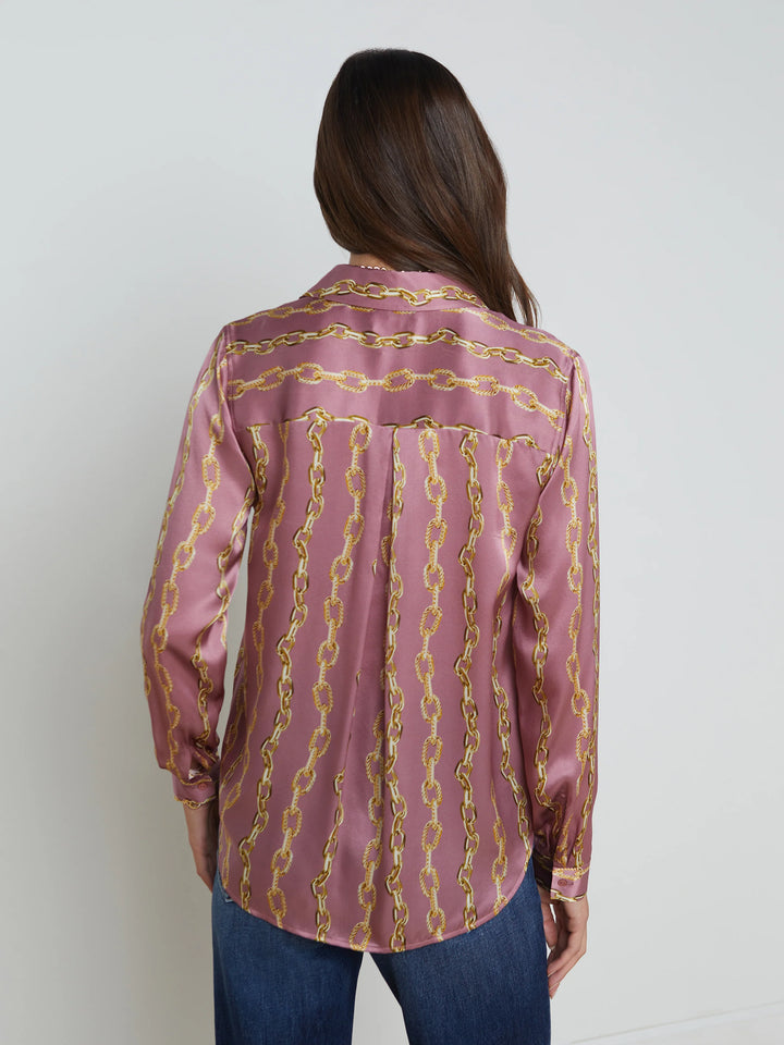 Tyler Long Sleeve Blouse in Mauve Rose Metallic Chain