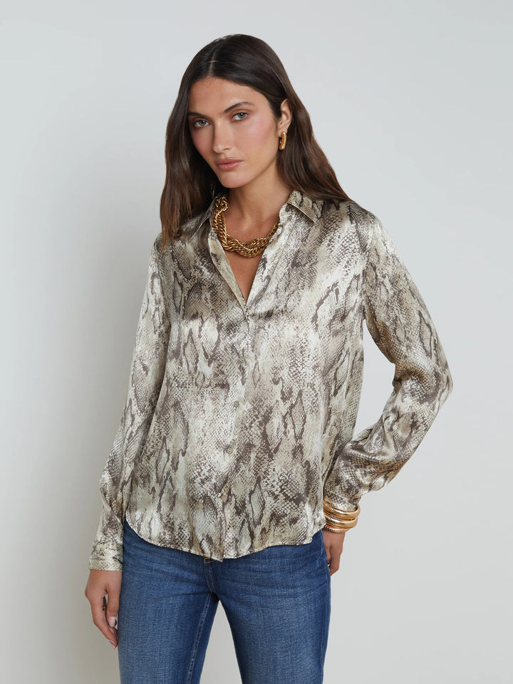 Tyler Blouse in Tan Multi Snake