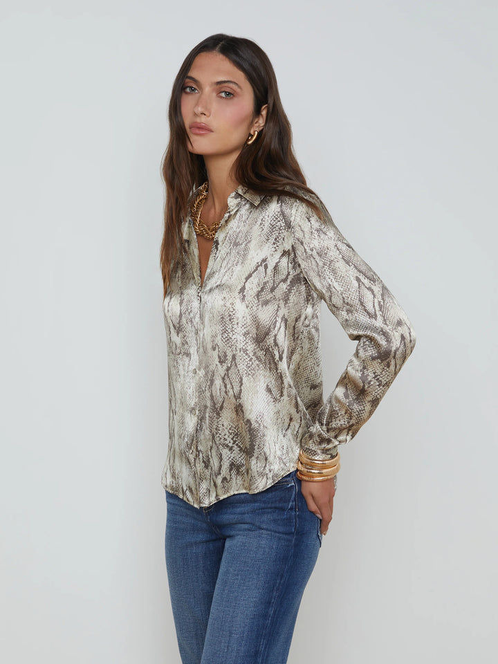 Tyler Blouse in Tan Multi Snake