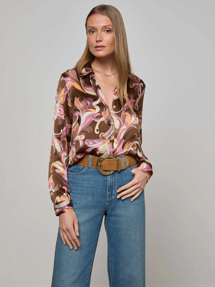 Tyler Silk Blouse in Brown/Pink Multi Small Abstract Paisley