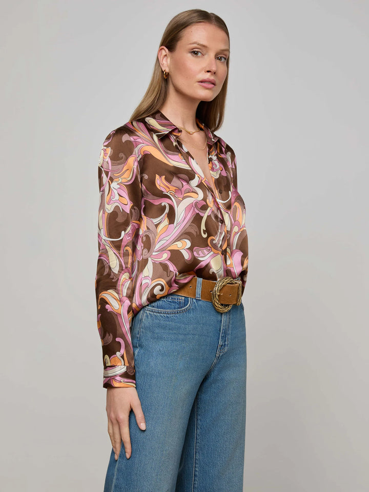 Tyler Silk Blouse in Brown/Pink Multi Small Abstract Paisley