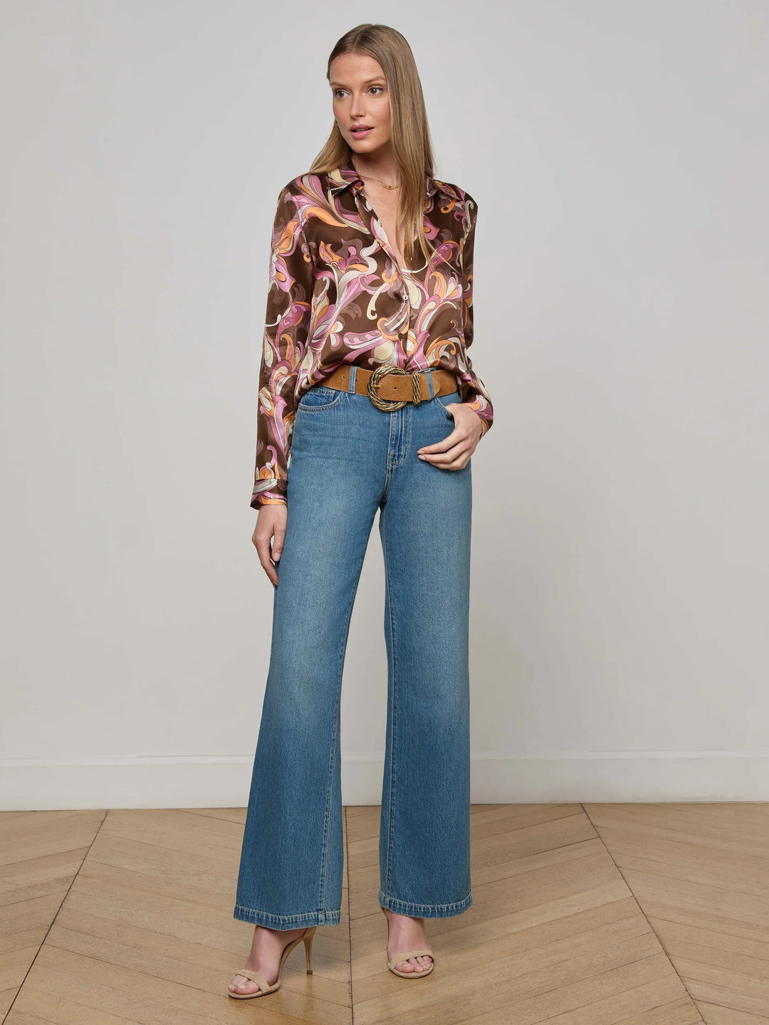 Tyler Silk Blouse in Brown/Pink Multi Small Abstract Paisley