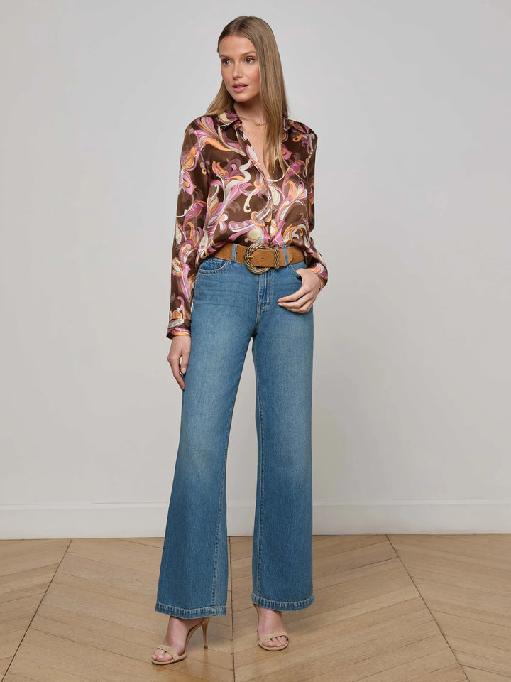Tyler Silk Blouse in Brown/Pink Multi Small Abstract Paisley