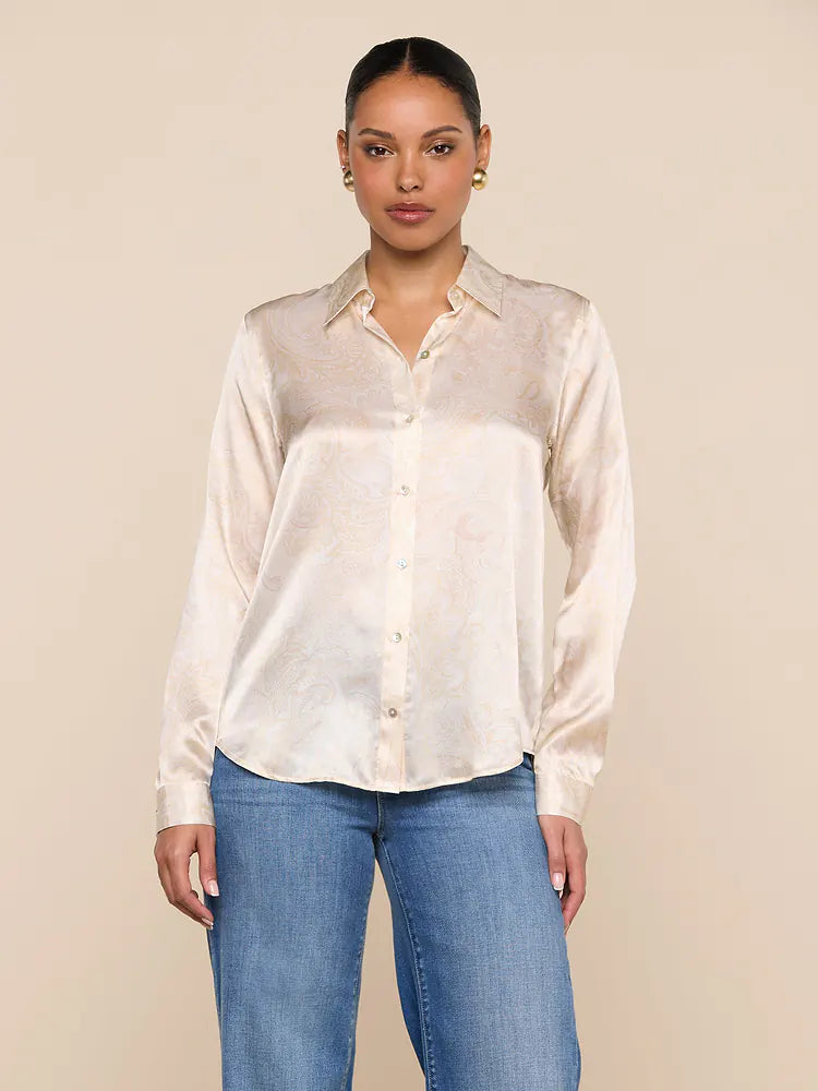Tyler Silk Blouse in Vintage White Tonal Paisley