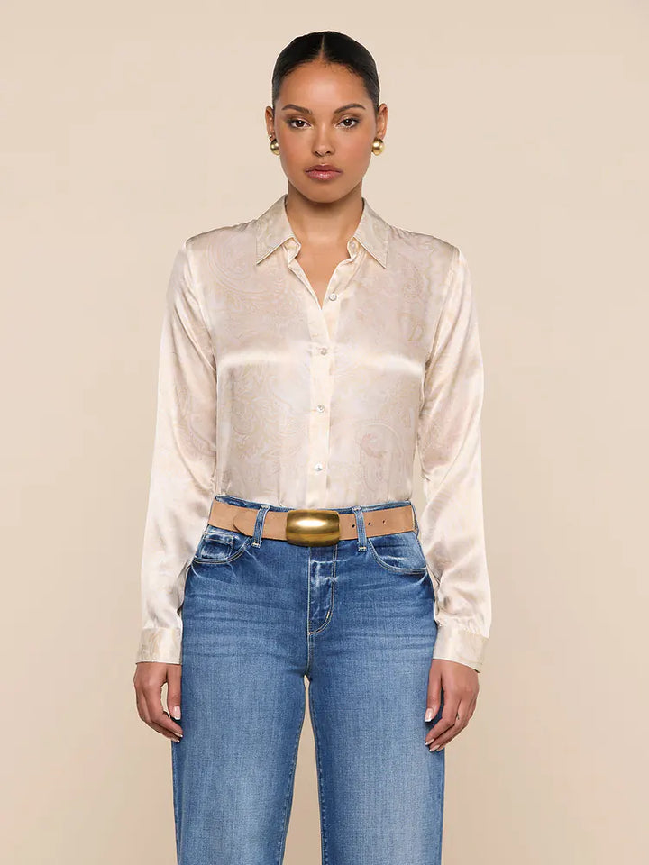 Tyler Silk Blouse in Vintage White Tonal Paisley