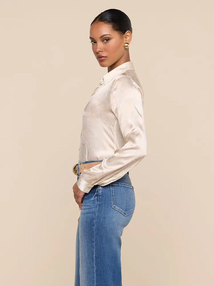 Tyler Silk Blouse in Vintage White Tonal Paisley
