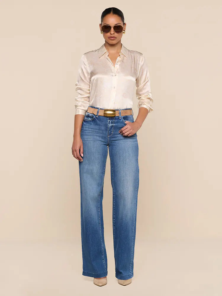 Tyler Silk Blouse in Vintage White Tonal Paisley