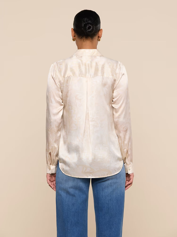Tyler Silk Blouse in Vintage White Tonal Paisley