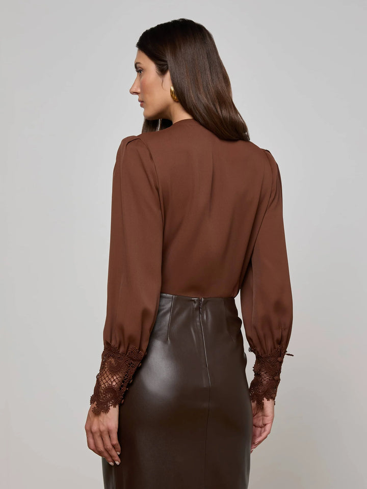 Ava Lace Cuff Blouse in Hot Fudge