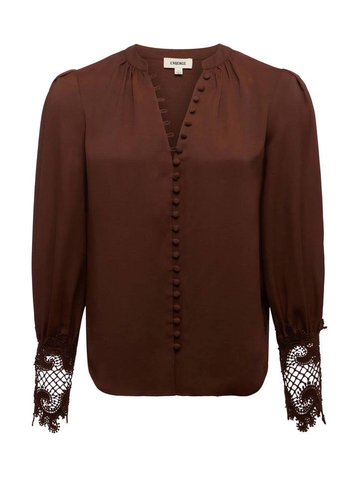 Ava Lace Cuff Blouse in Hot Fudge