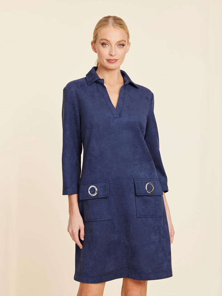 Faux Suede Dress With Grommets in Blue