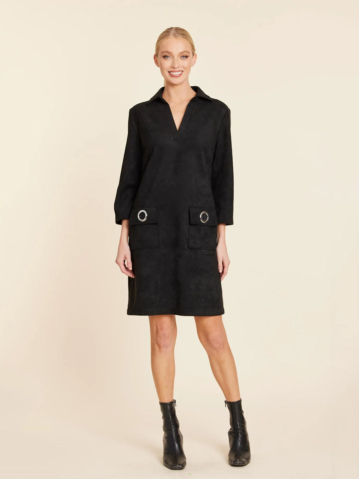 Faux Suede Dress With Grommets in Black