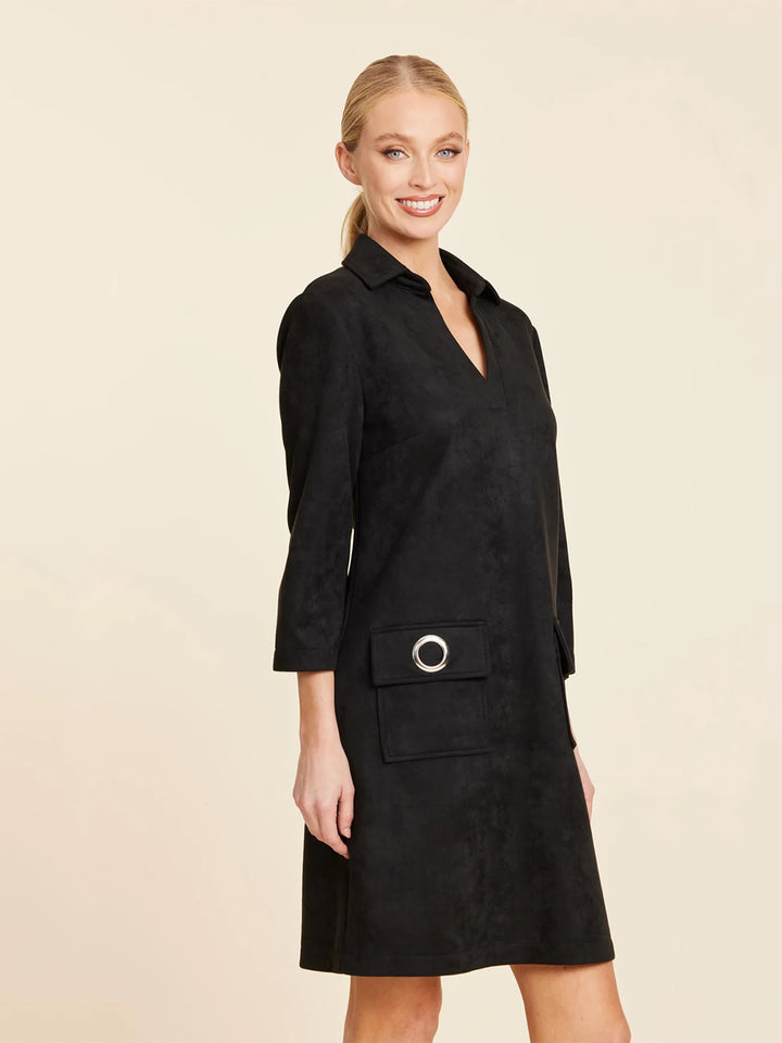 Faux Suede Dress With Grommets in Black