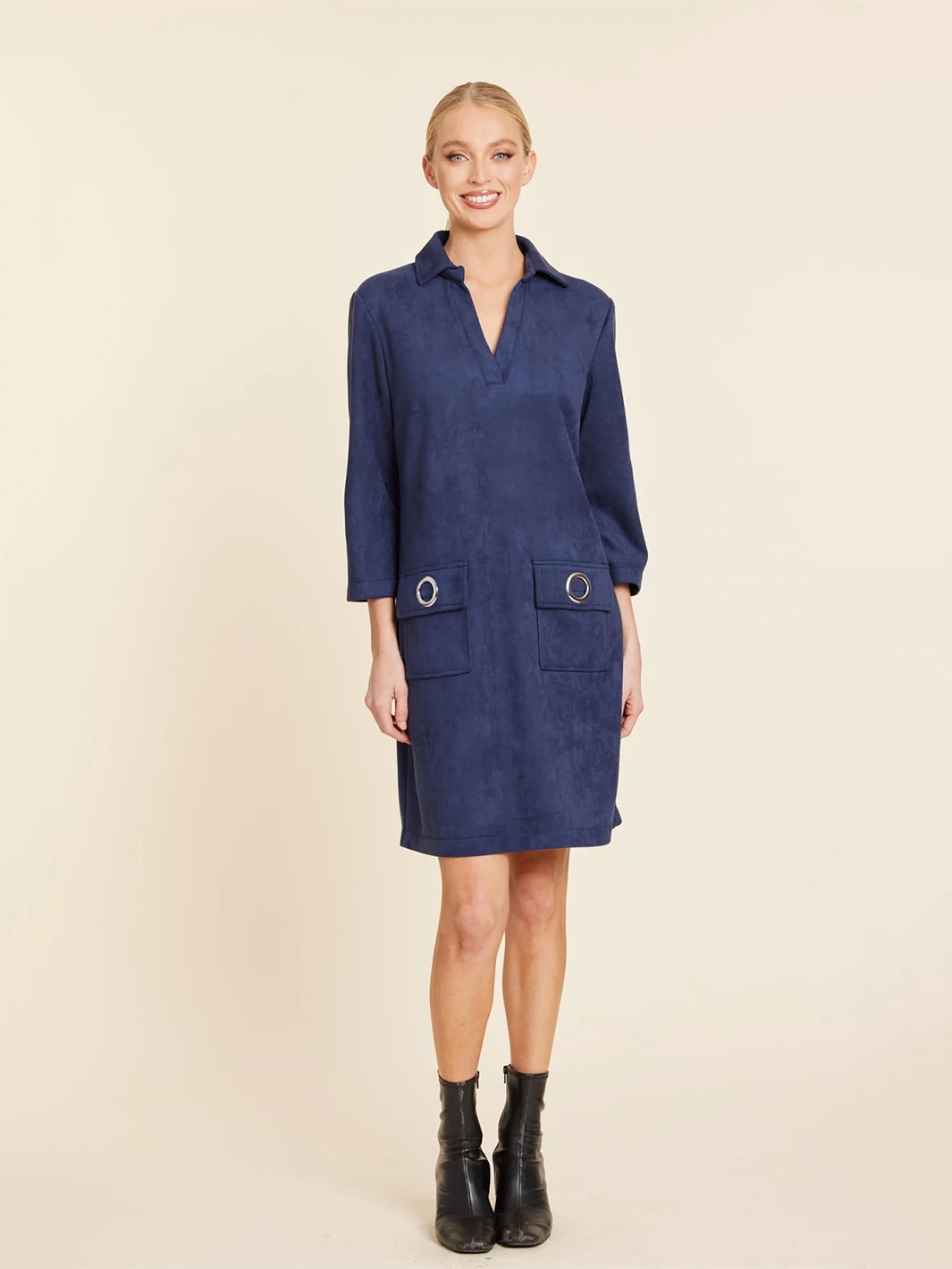 Faux Suede Dress With Grommets in Blue