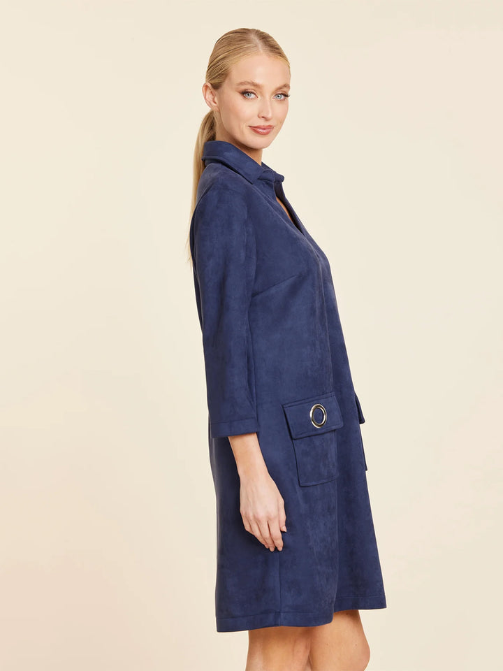 Faux Suede Dress With Grommets in Blue