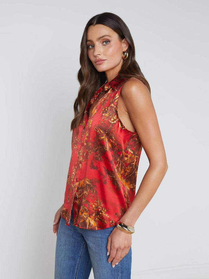 Emmy Sleeveless Blouse in High Risk Multi Jungle Toile