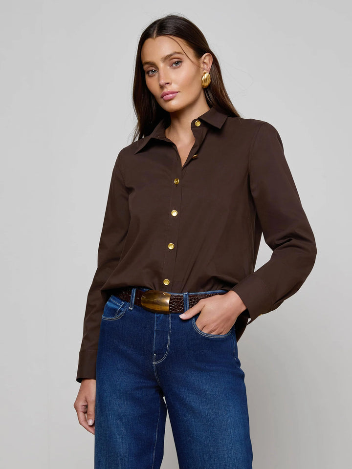 Ellery Poplin Shirt in Coffee Bean