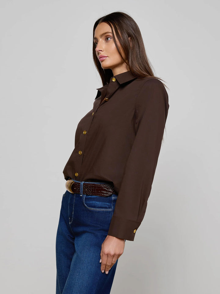 Ellery Poplin Shirt in Coffee Bean