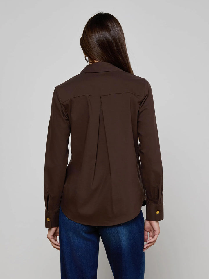 Ellery Poplin Shirt in Coffee Bean