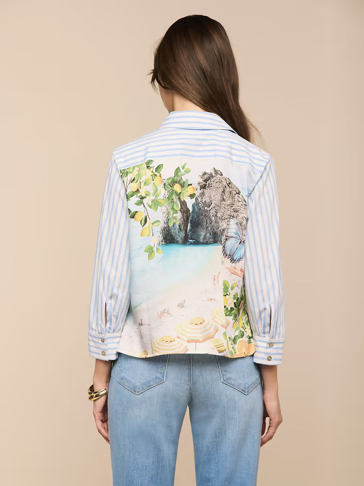 Fawn Beach Print Shirt on Multi Beach Scarf