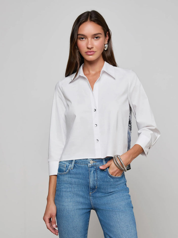 Fawn Panther Print Shirt in Ivory Multi Floral Panther Scarf