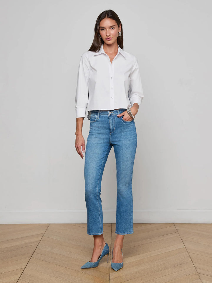 Fawn Panther Print Shirt in Ivory Multi Floral Panther Scarf