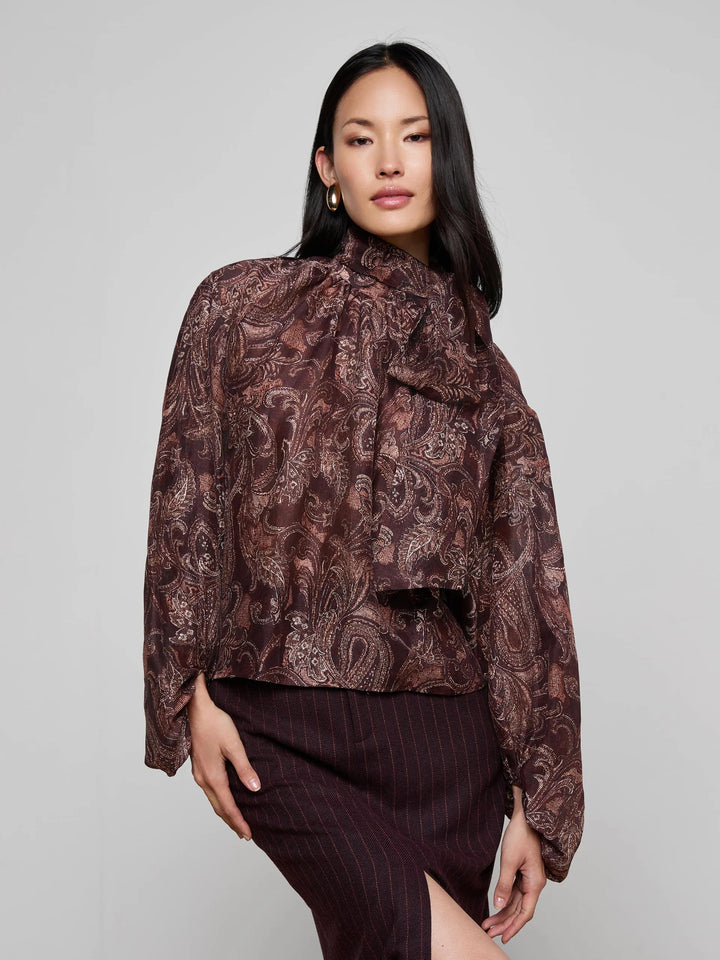 Rhett Oversized Blouse in Brown Etched Paisley