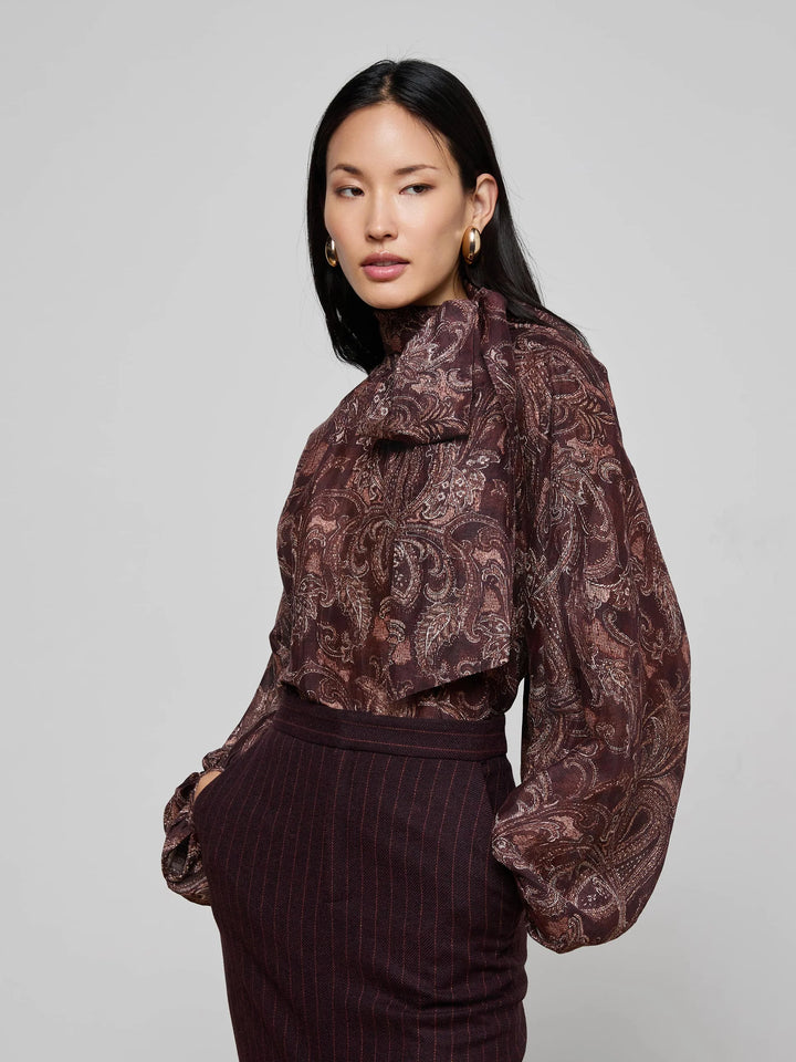 Rhett Oversized Blouse in Brown Etched Paisley