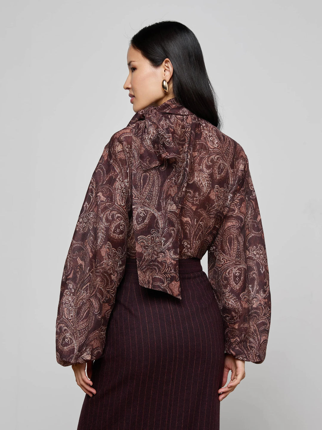 Rhett Oversized Blouse in Brown Etched Paisley