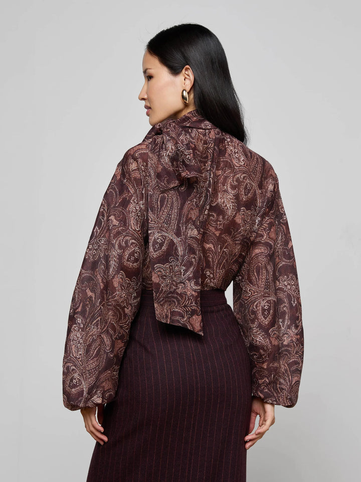 Rhett Oversized Blouse in Brown Etched Paisley