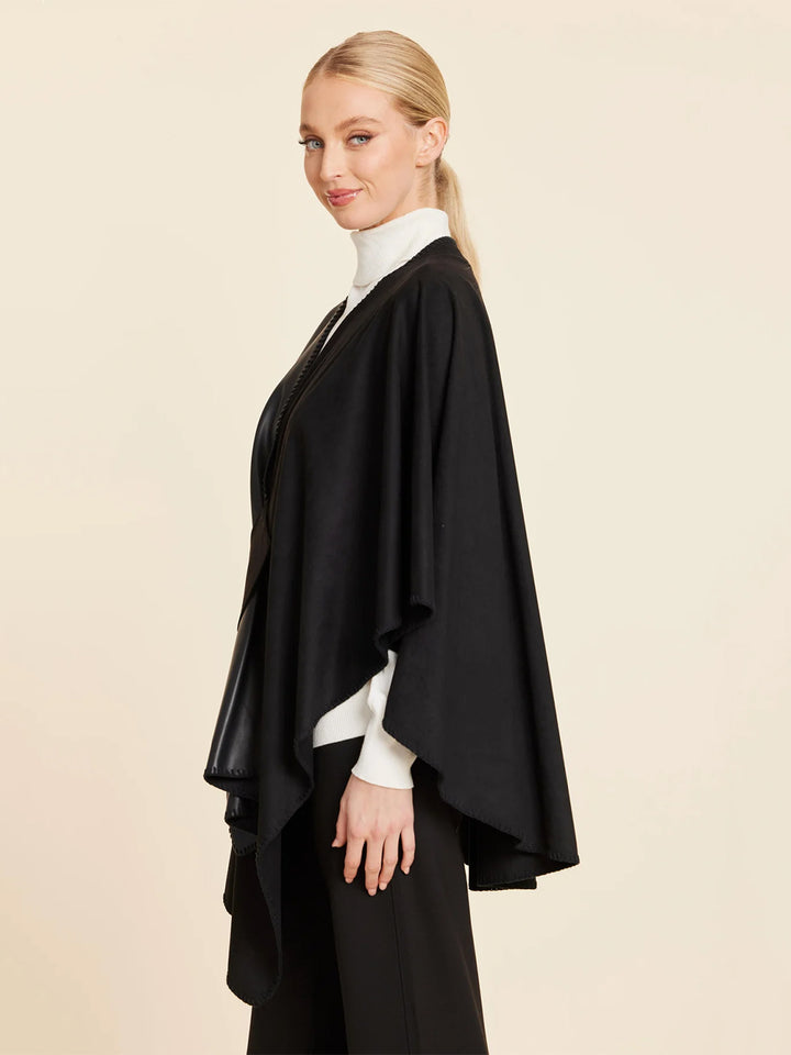 Faux Leather &amp; Faux Suede Whipstitch Wrap in Black