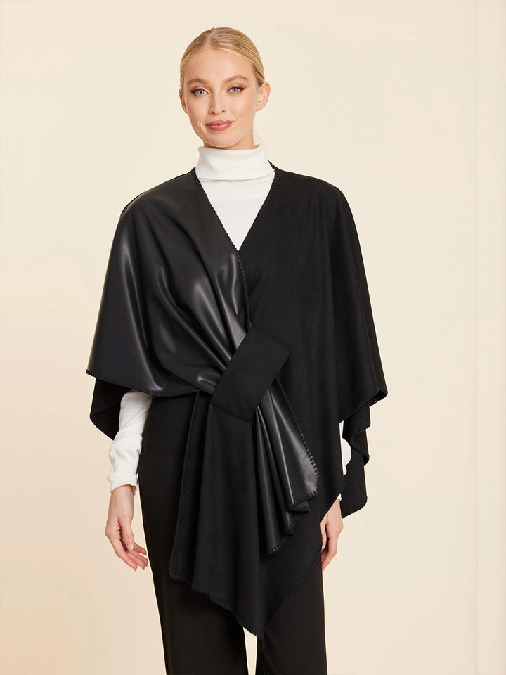 Faux Leather &amp; Faux Suede Whipstitch Wrap in Black