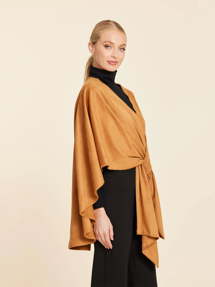 Faux Suede Whipstitch Wrap in Burnt Orange