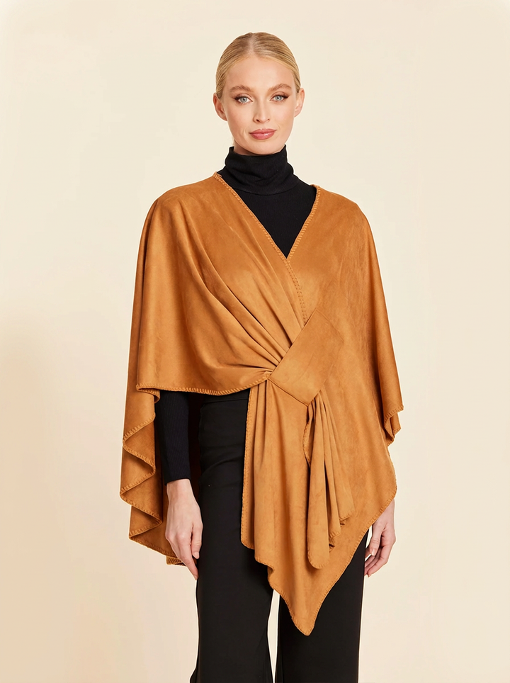 Faux Suede Whipstitch Wrap in Burnt Orange