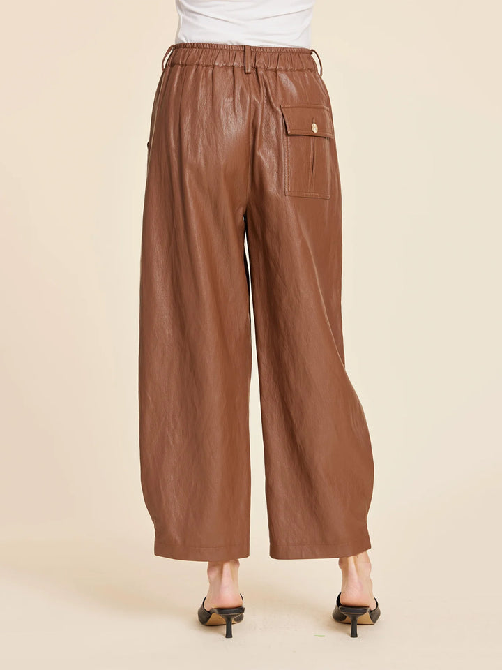 Faux Leather Barrel Leg Pant in Toffee