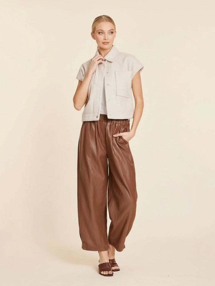 Faux Leather Barrel Leg Pant in Toffee