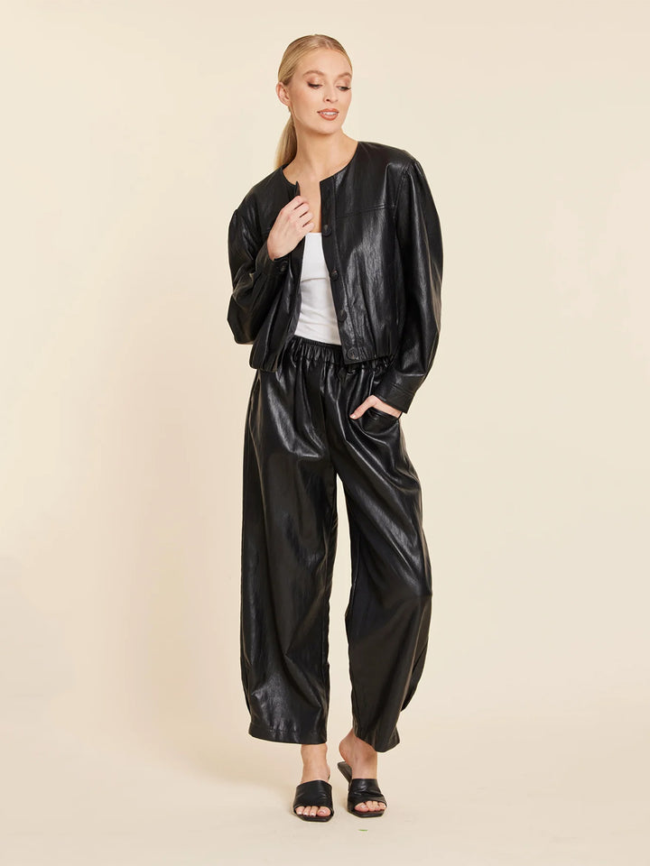 Faux Leather Barrel Leg Pant in Black