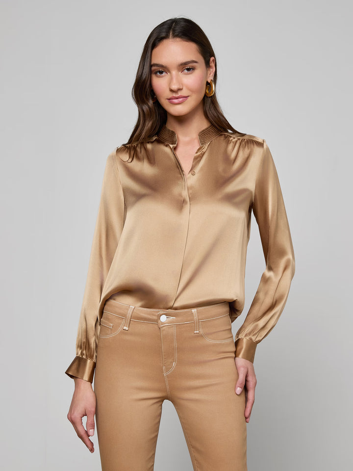 Bianca Silk Blouse in Chai Latte