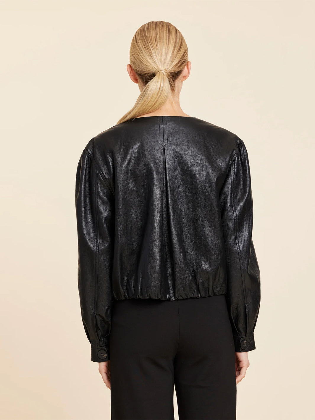 Faux Leather Inverted Back Pleat Jacket in Black