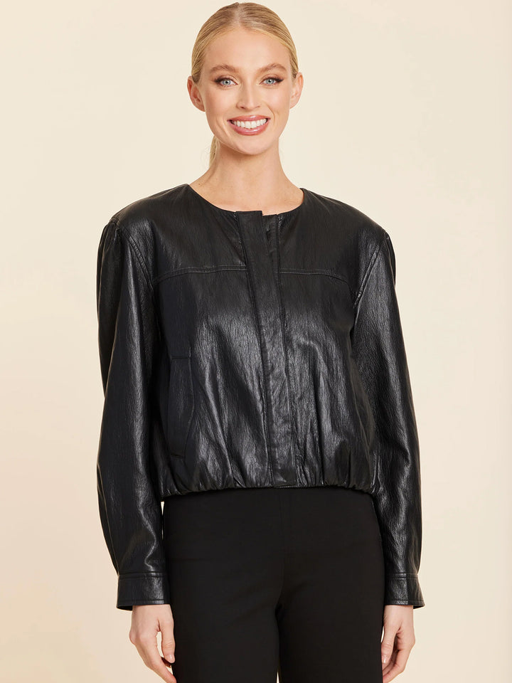 Faux Leather Inverted Back Pleat Jacket in Black